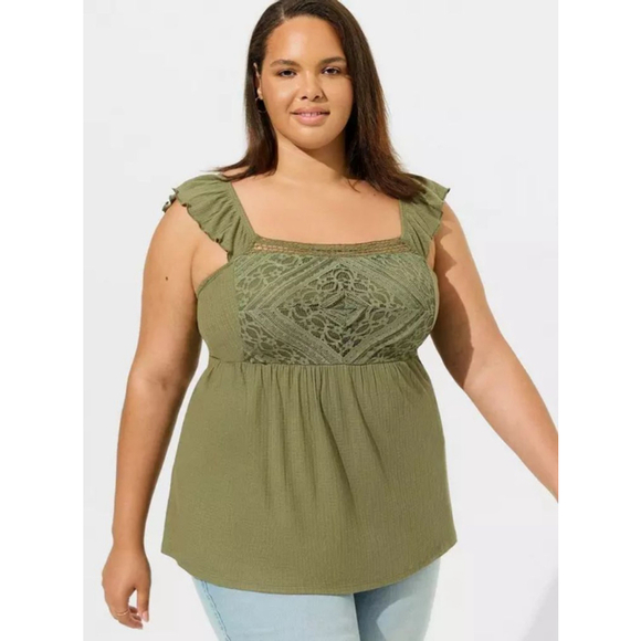 torrid Tops - Torrid Textured Jersey Square Neck Flutter Sleeve Babydoll Size L (0X)